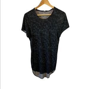 WILFRED Black&Teal  Polka Dot Side Slit Short Sleeve Long Top M